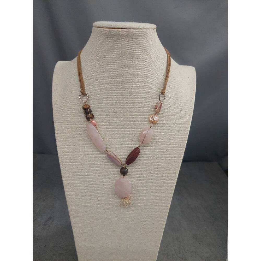 Silpada Pink Quartz Sterling And Leather Necklace